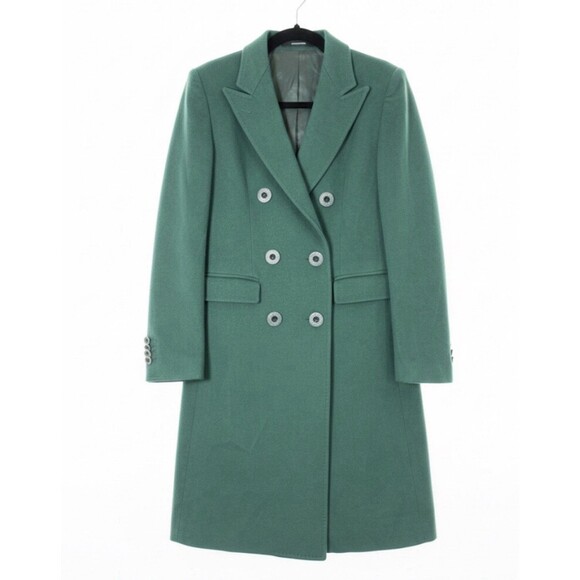 TAGLIATORE Italian Green Cashmere Blend Double-Breasted Long Coat Size 40 US S/M - Picture 1 of 11